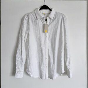 NWT Boden White Stripe Textured Jersey Shirt Button Down Size 6